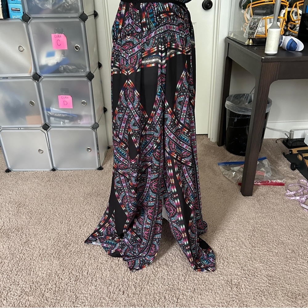City Chic Geometric Black Blue Biba Drawstrring Maxi Dress Size L/20 - Picture 4 of 11